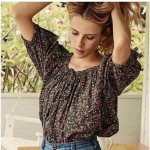 DOEN Sia Top XS Black Petit Jardin Print